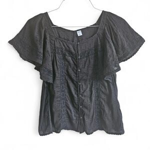 Old Navy Black Lace Blouse NWOT Clip Dot Boho Romantic Indie Flutter Sleeve